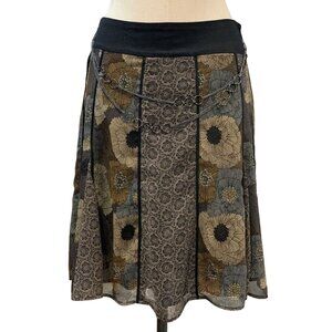 Tribal Skirt Womens 8 Multicolor Floral Multi Print ALine Sheer Lined Side Zip